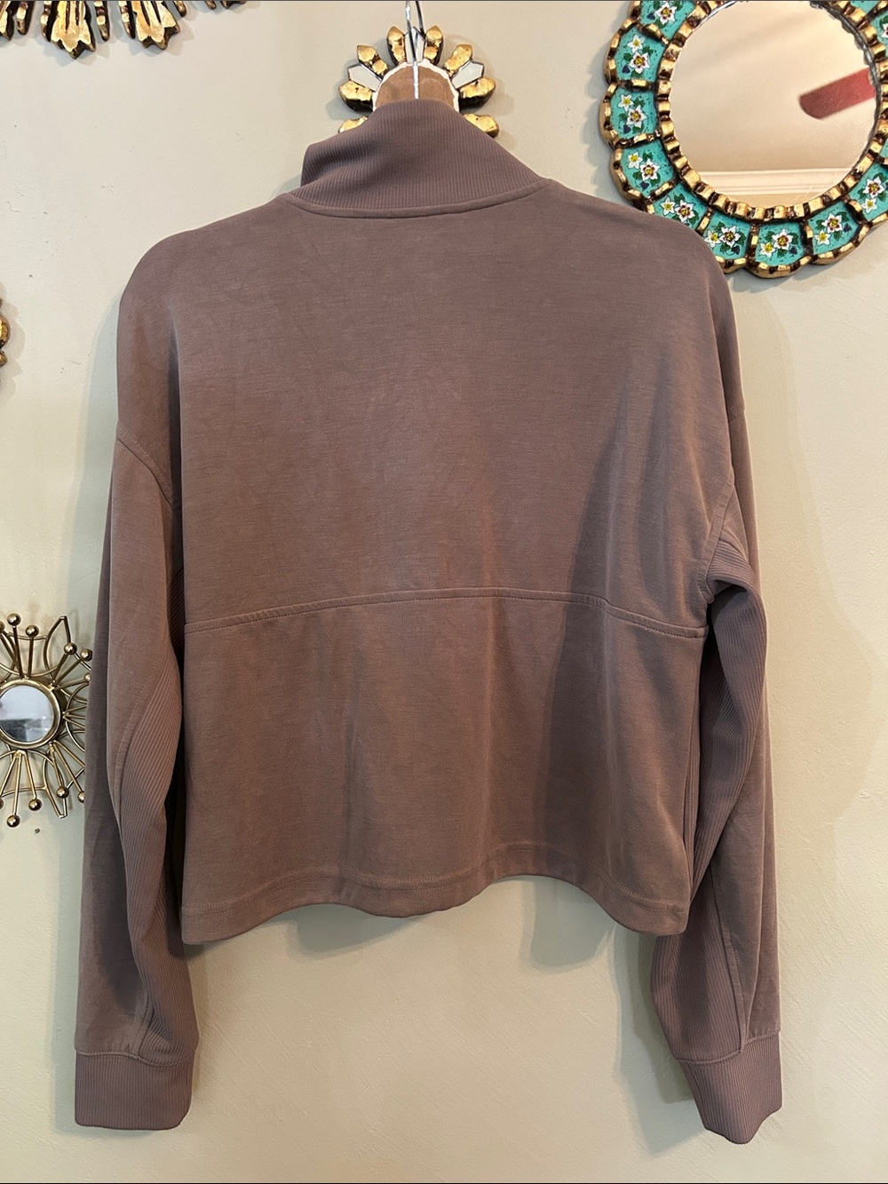 Athleta Seasoft Rib 1/4 Zip Popover Brown Size Small Suede Soft - Picture 7 of 7